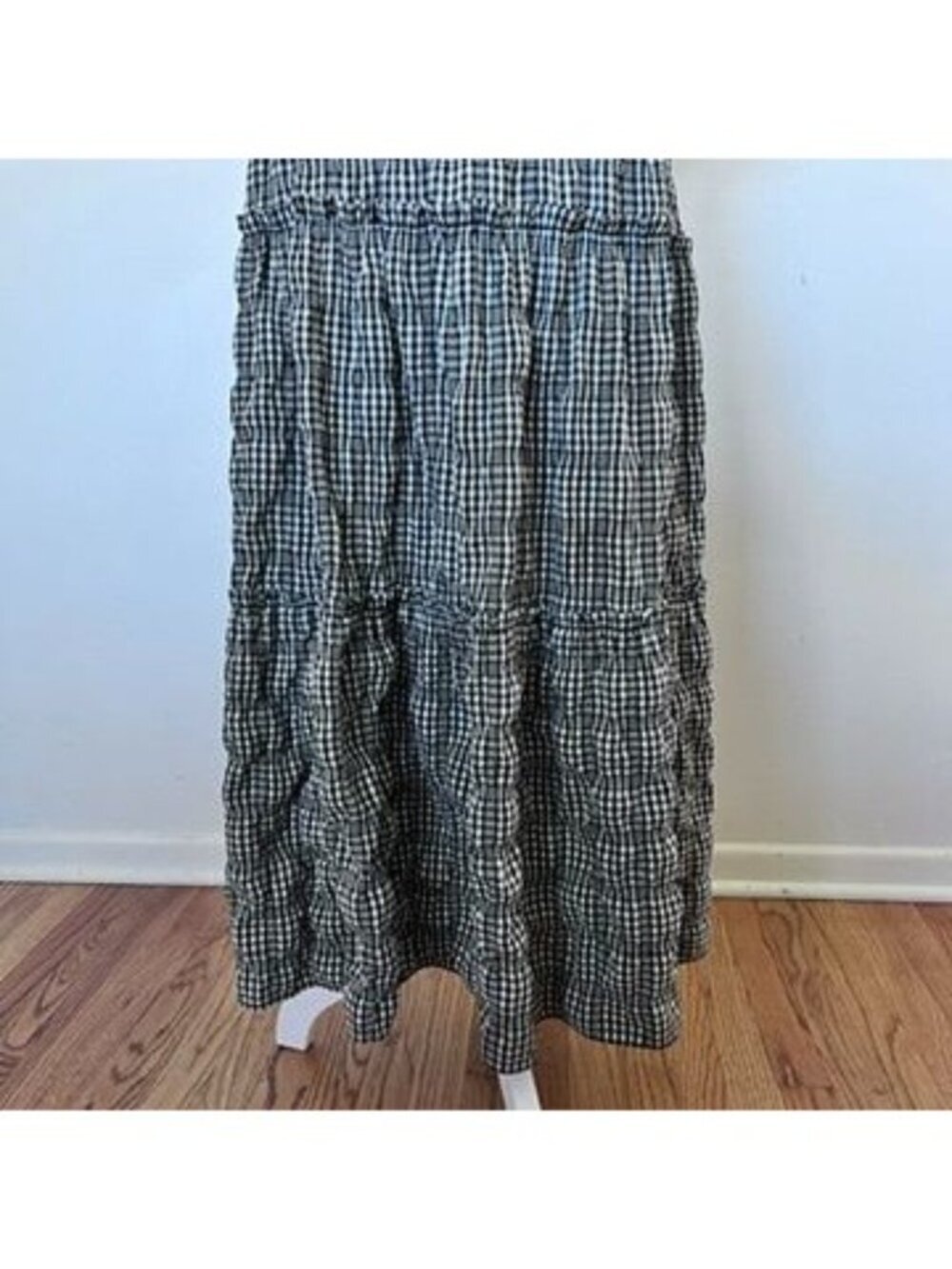 Coquette Womens 12 B&W Gingham Tiered Maxi Dress Cottagecore Milkmaid Feminine - Picture 5 of 15